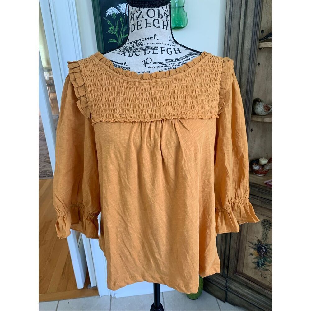 Anthropologie Mauve Gold Peasant Top